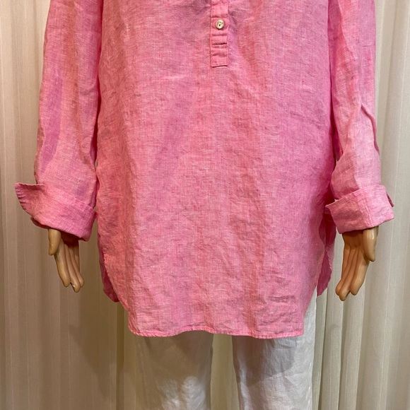 Lilly Pulitzer Linen Deanna Popover Blouse Pink Sunset Hi-Low Shirt Tail Size 12 - Picture 6 of 15
